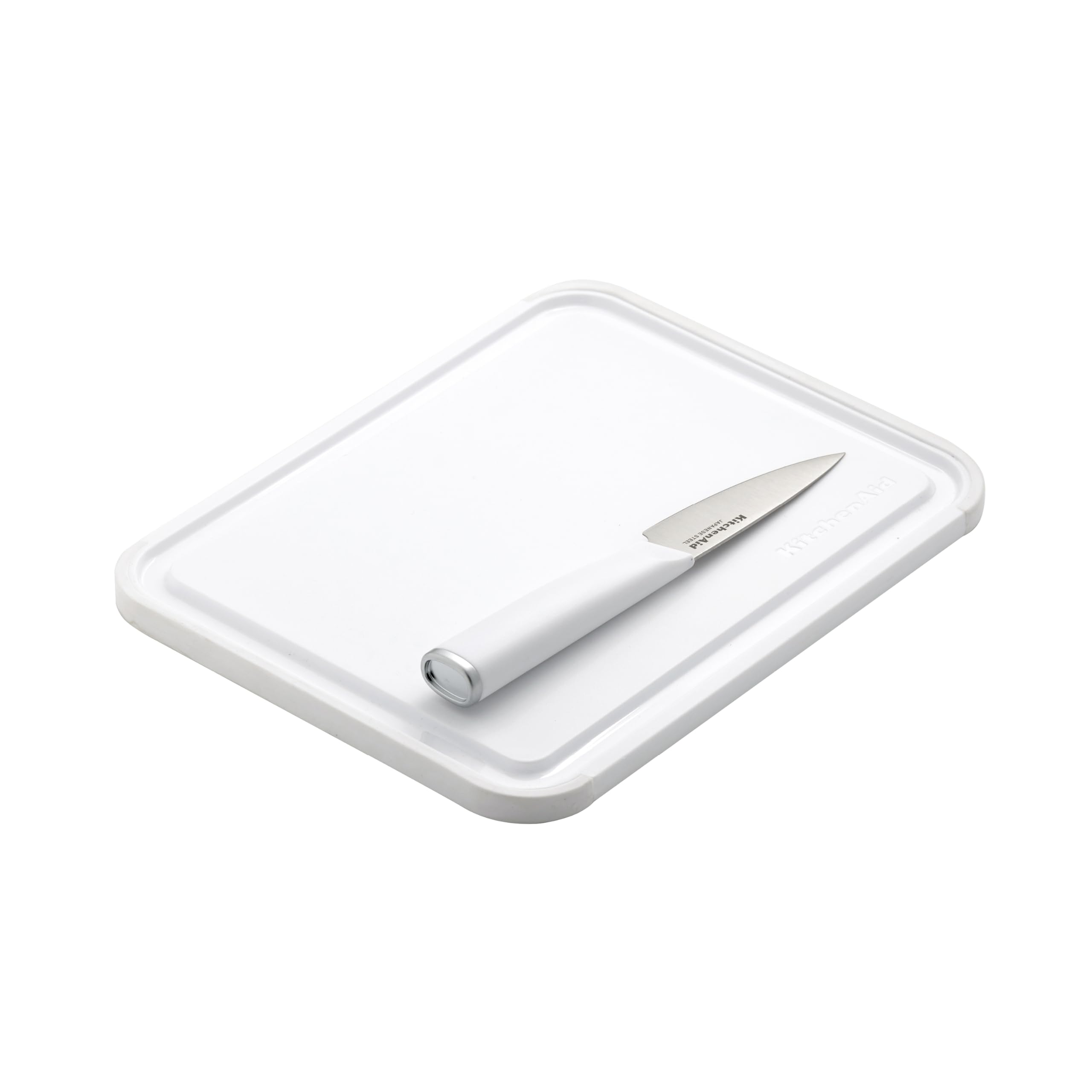 KitchenAid 3.5-Inch Paring Knife with 8x10 Inch Poly Cutting Board Set, High Carbon Japanese Steel, Ergonomic Handle, and Nonslip Edges, White - Image 6