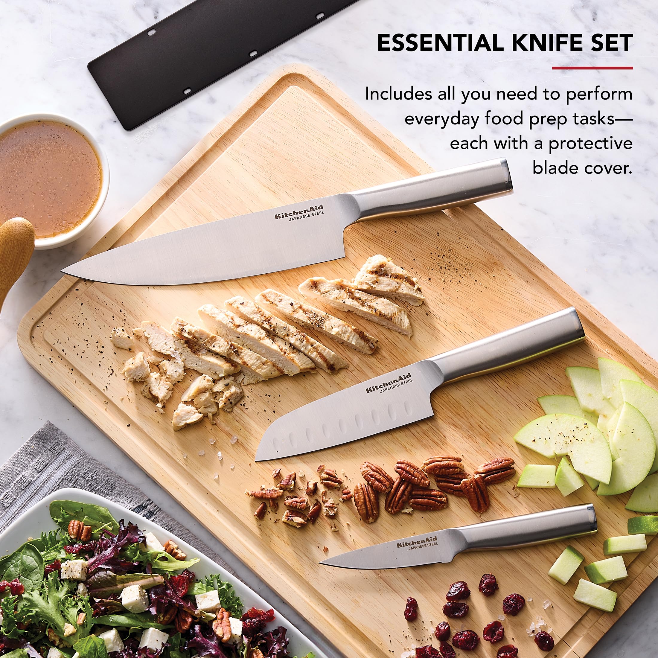 KitchenAid 3 Piece Forged Chef Knife Set High Carbon Japanese Steel, Includes 8 Inch Chef Knife, 5 Inch Santoku Knife, and 3.5 Inch Paring Knife with Blade Covers - Image 3
