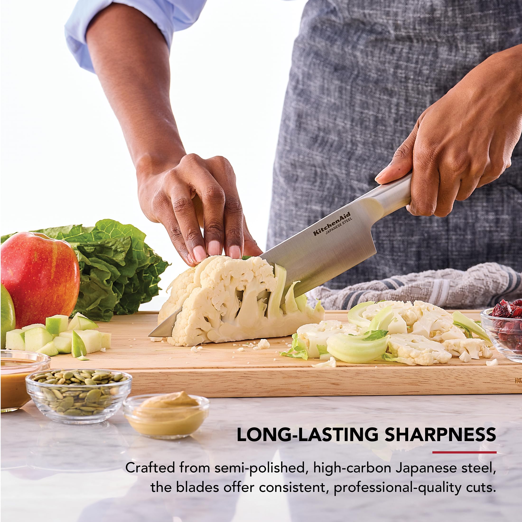 KitchenAid 3 Piece Forged Chef Knife Set High Carbon Japanese Steel, Includes 8 Inch Chef Knife, 5 Inch Santoku Knife, and 3.5 Inch Paring Knife with Blade Covers - Image 4