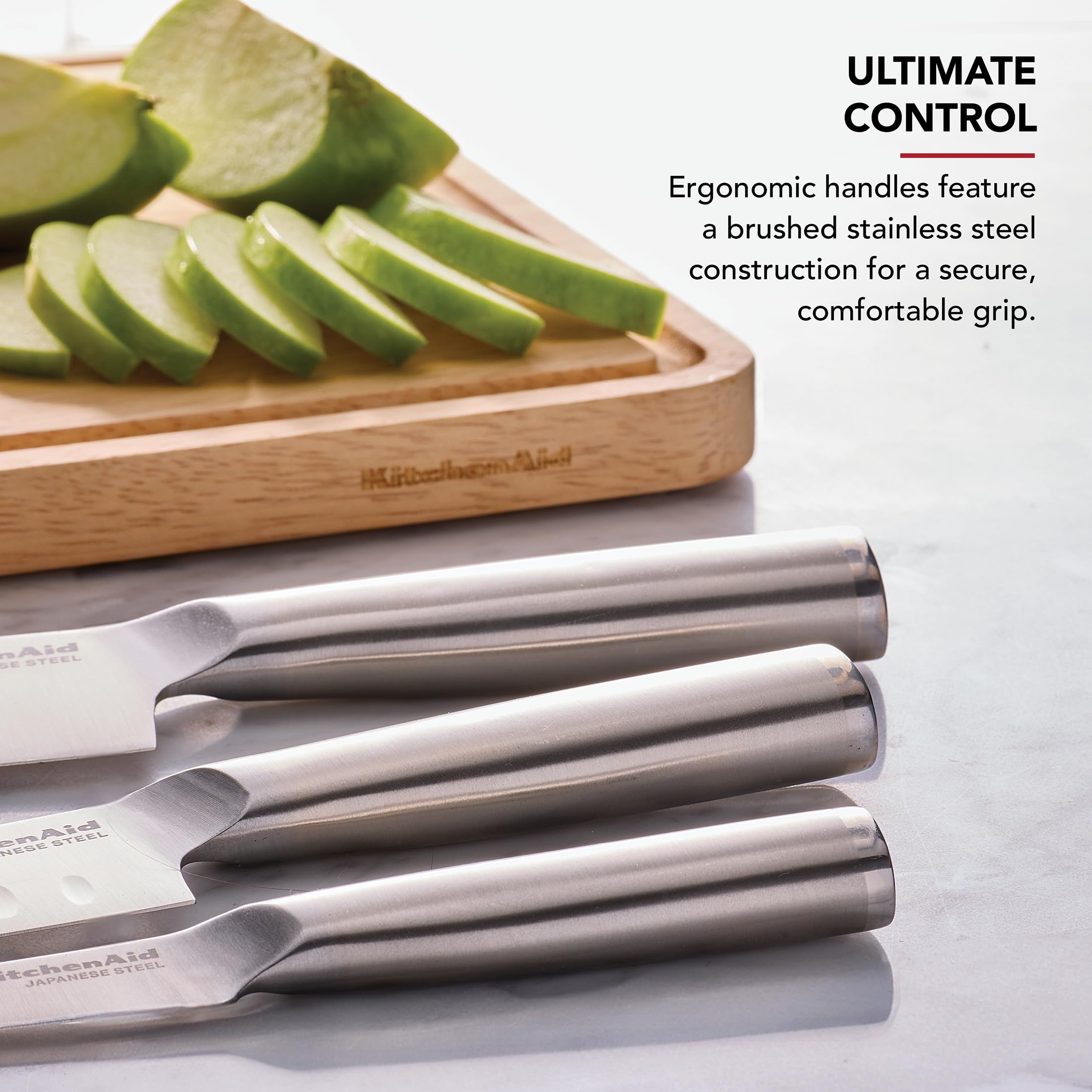 KitchenAid 3 Piece Forged Chef Knife Set High Carbon Japanese Steel, Includes 8 Inch Chef Knife, 5 Inch Santoku Knife, and 3.5 Inch Paring Knife with Blade Covers - Image 5