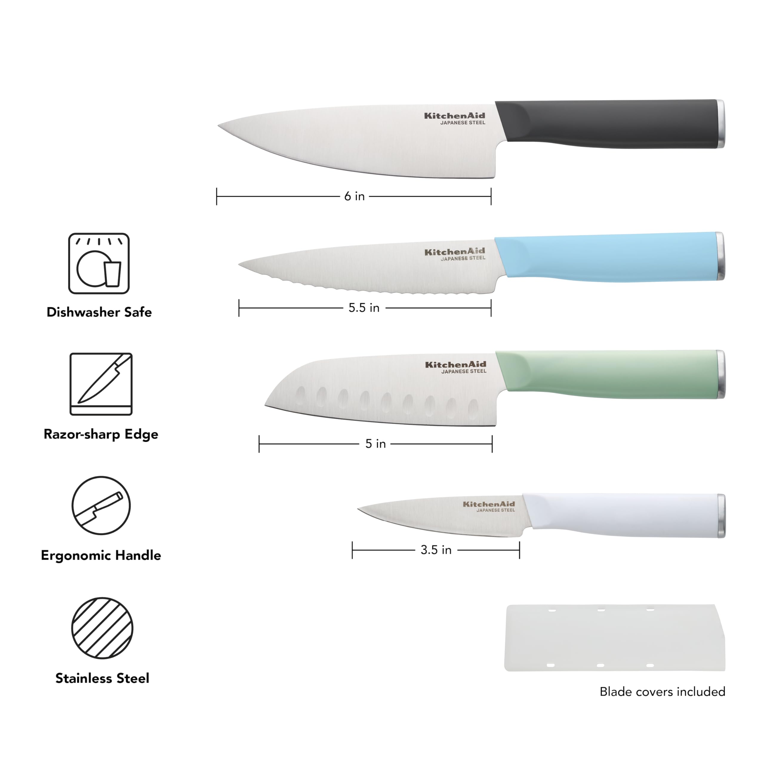 KitchenAid Chef Set with Custom-Fit Covers, Sharp Kitchen Knife, High-Carbon Japanese Stainless Steel Blade, 4 Piece, Multicolor - Image 5
