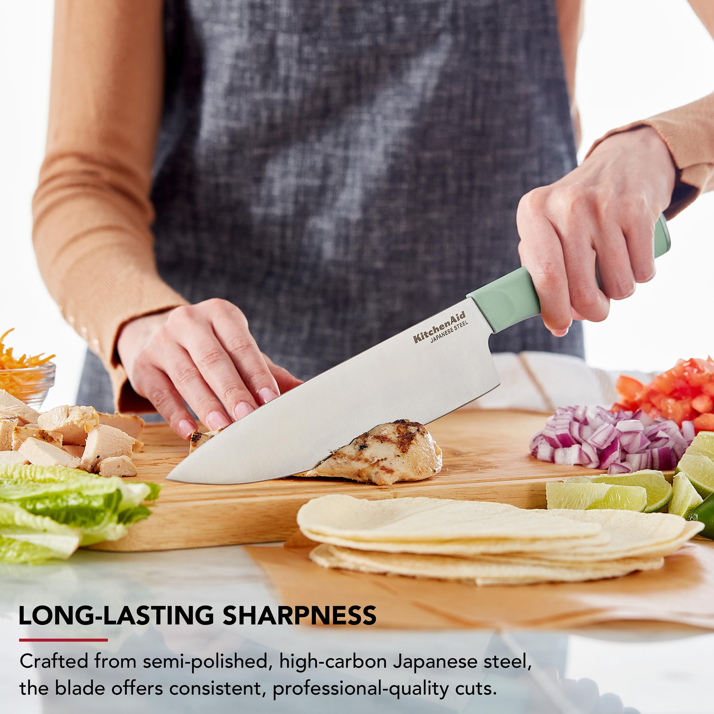 KitchenAid Classic Chef Knife with Custom-Fit Blade Cover, Sharp Kitchen Knife, High-Carbon Japanese Stainless Steel Blade Blade, 8 inch, Pistachio - Image 3