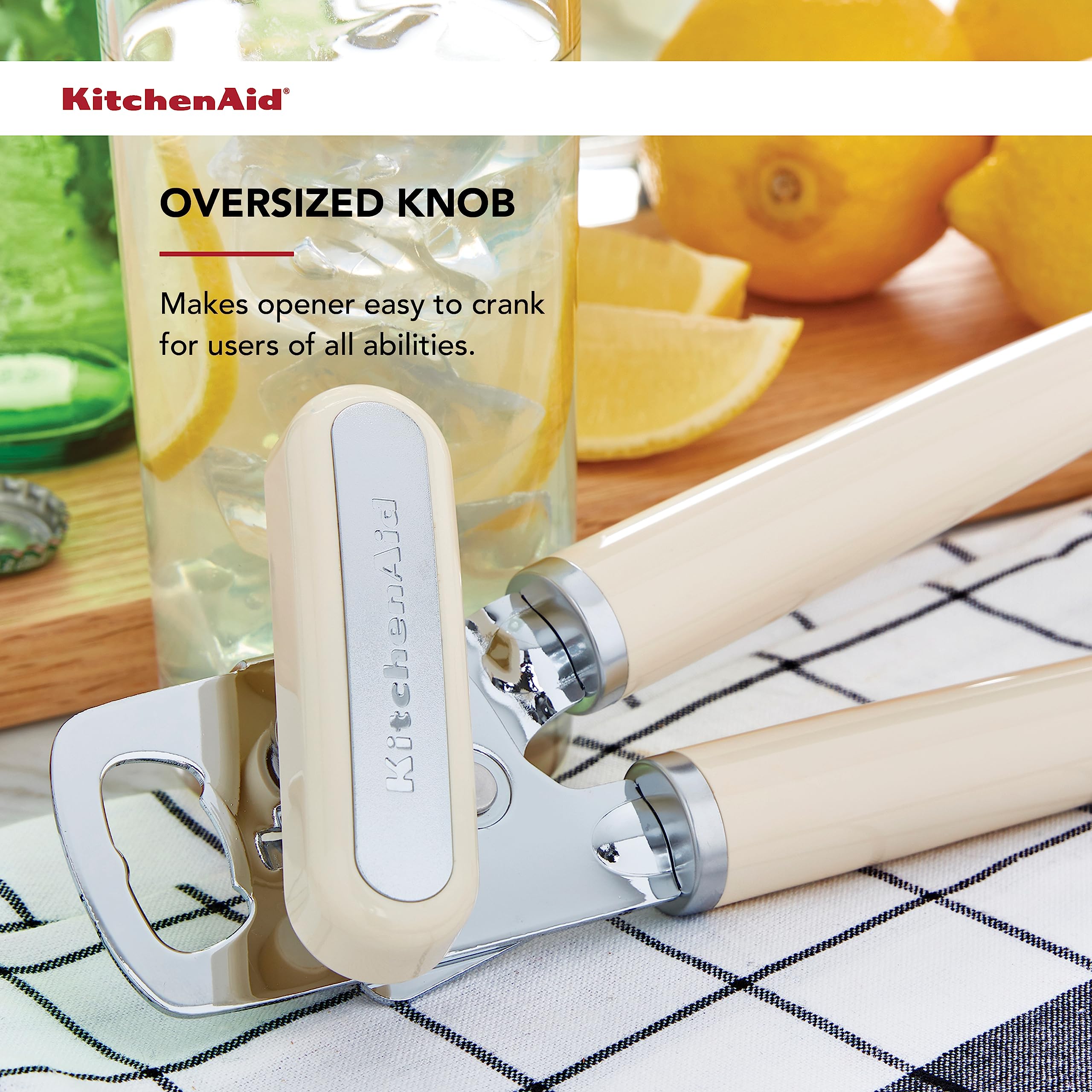KitchenAid Classic Multifunction Can Opener and Bottle Opener Easy to Use, Razor Sharp Stainless Steel Cutting Wheel, Soft Ergonomic Handles, Almond Cream - Image 3