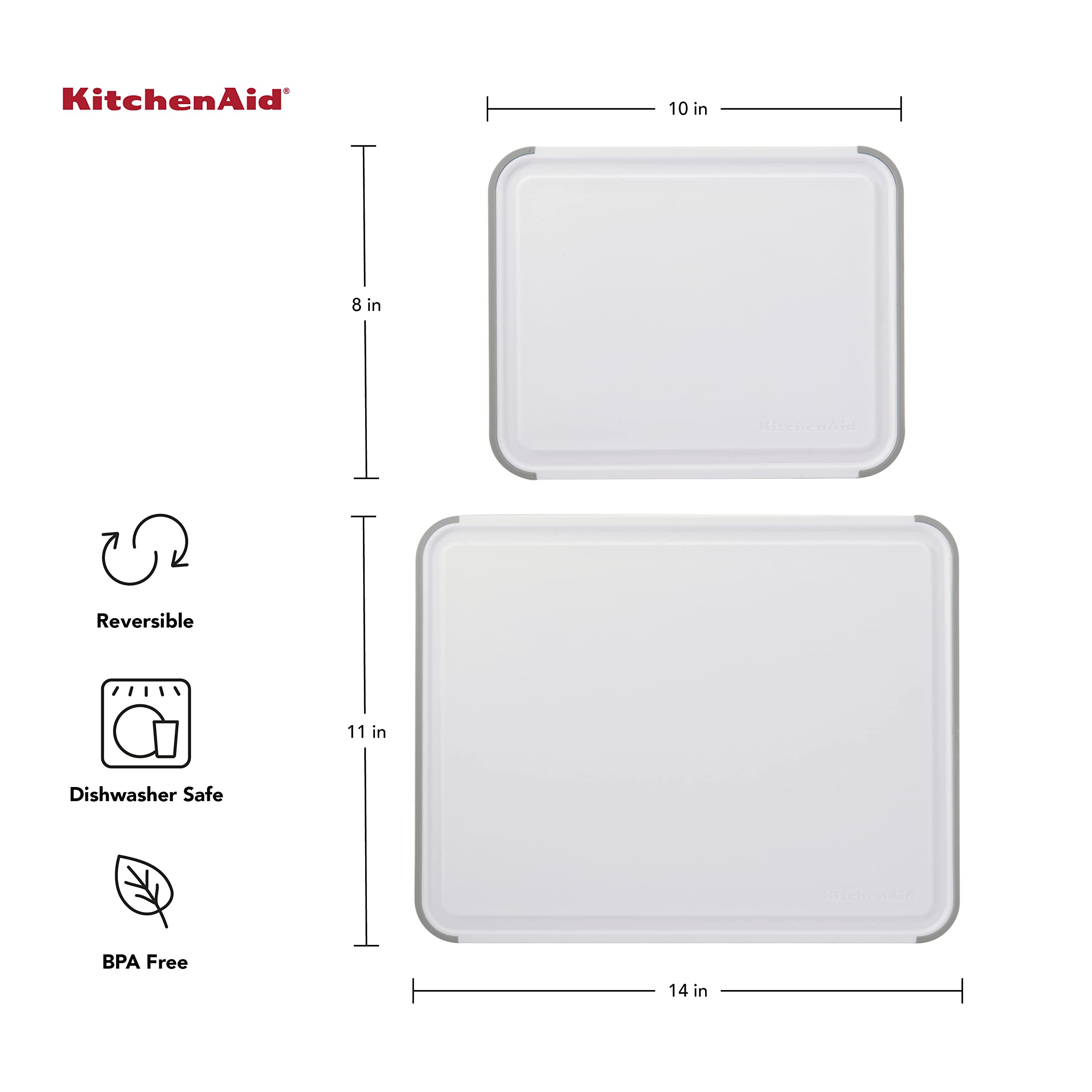 KitchenAid Classic Nonslip 2-Piece Plastic Cutting Board Set with Perimeter Trench and Non Slip Edges, 2-Piece Kitchen Chopping Boards, Dishwasher-Safe, White and Gray - Image 6