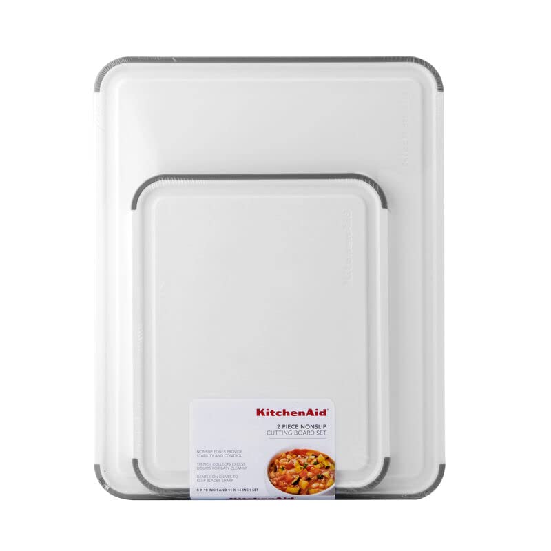 KitchenAid Classic Nonslip 2-Piece Plastic Cutting Board Set with Perimeter Trench and Non Slip Edges, 2-Piece Kitchen Chopping Boards, Dishwasher-Safe, White and Gray - Image 8