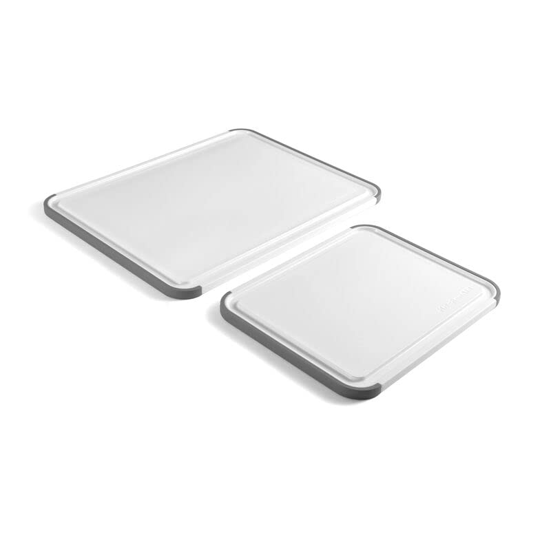KitchenAid Classic Nonslip 2-Piece Plastic Cutting Board Set with Perimeter Trench and Non Slip Edges, 2-Piece Kitchen Chopping Boards, Dishwasher-Safe, White and Gray - Image 9