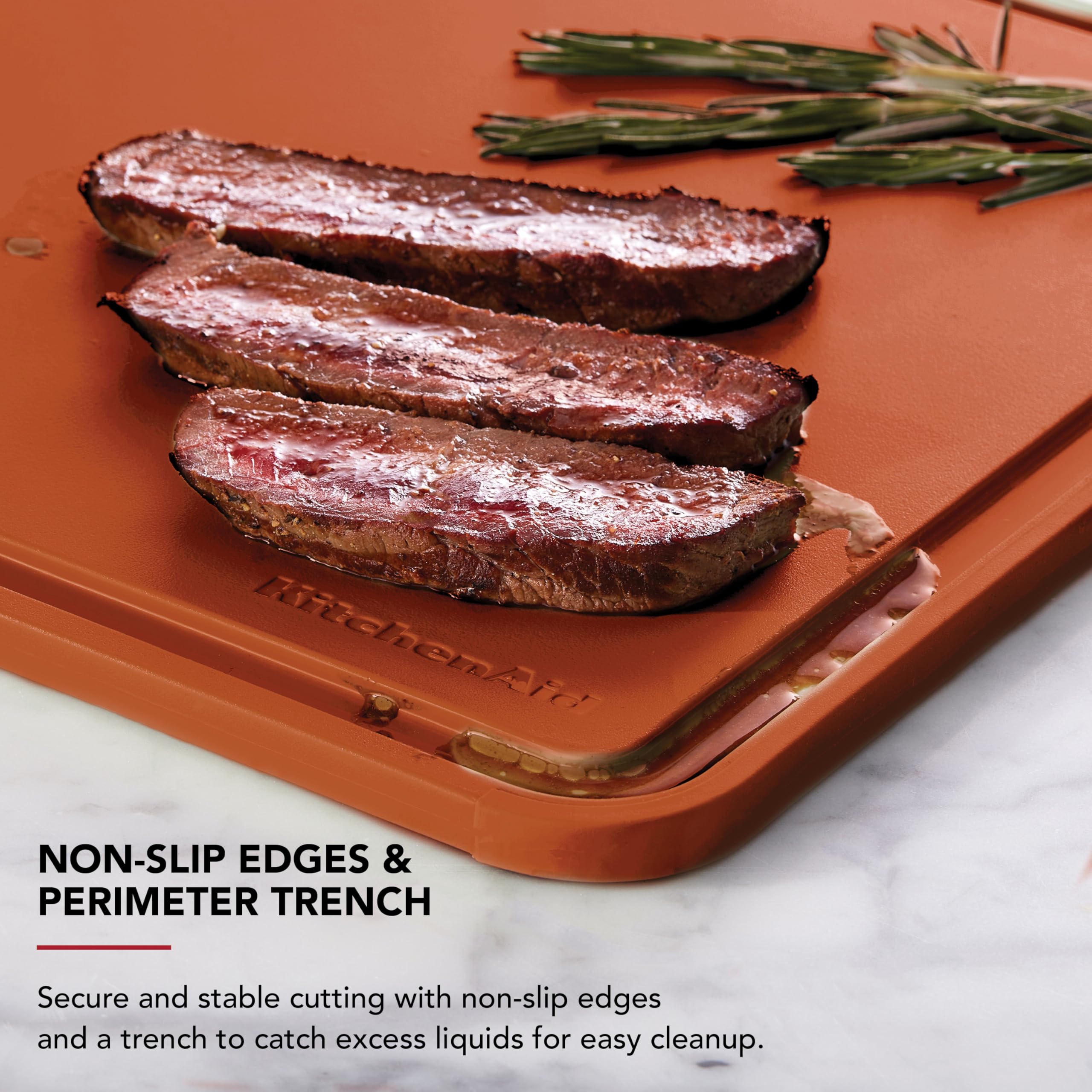 KitchenAid Classic Plastic Cutting Board with Perimeter Trench and Non Slip Edges, Dishwasher Safe, 12 x 18 inch, Scorched Orange - Image 3