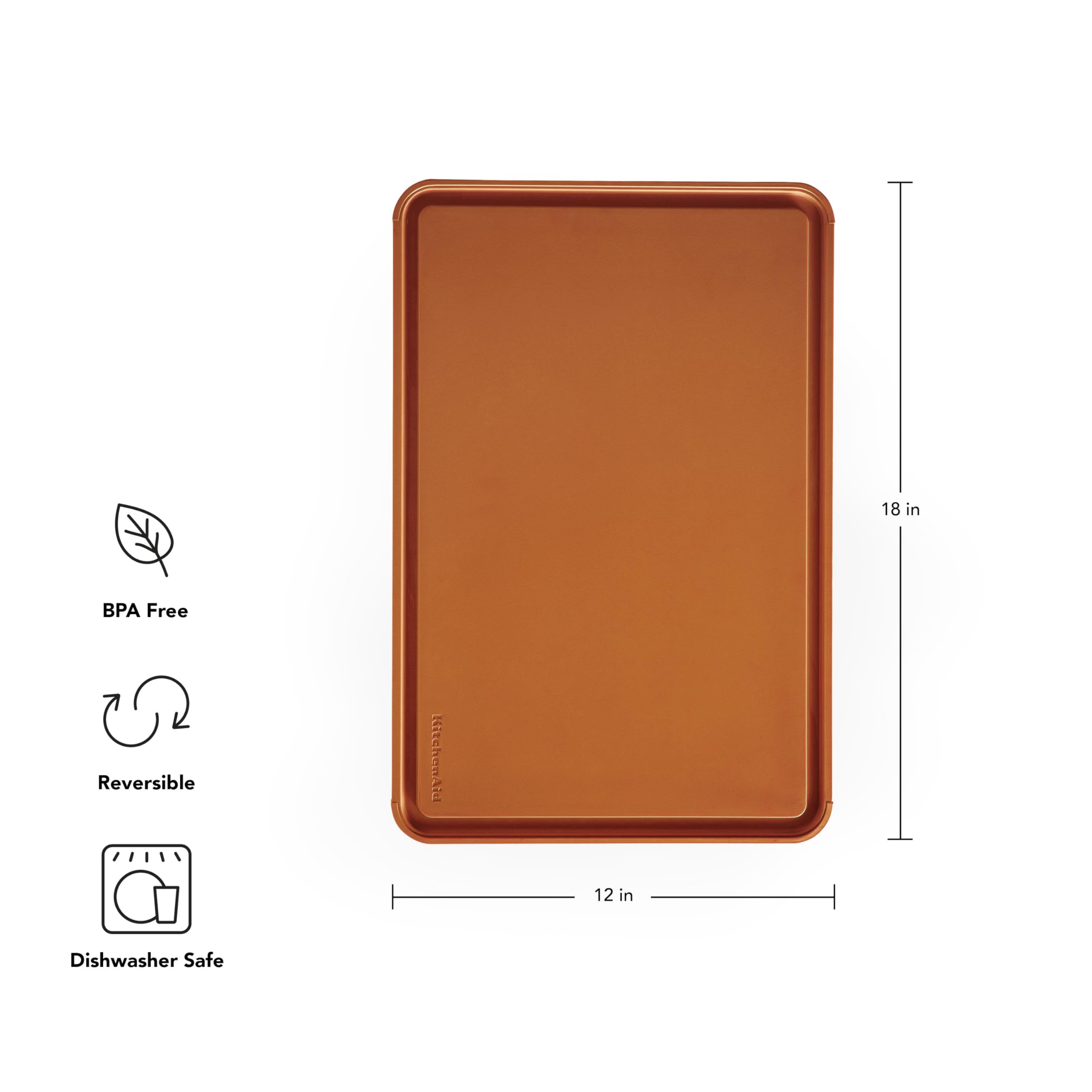 KitchenAid Classic Plastic Cutting Board with Perimeter Trench and Non Slip Edges, Dishwasher Safe, 12 x 18 inch, Scorched Orange - Image 5