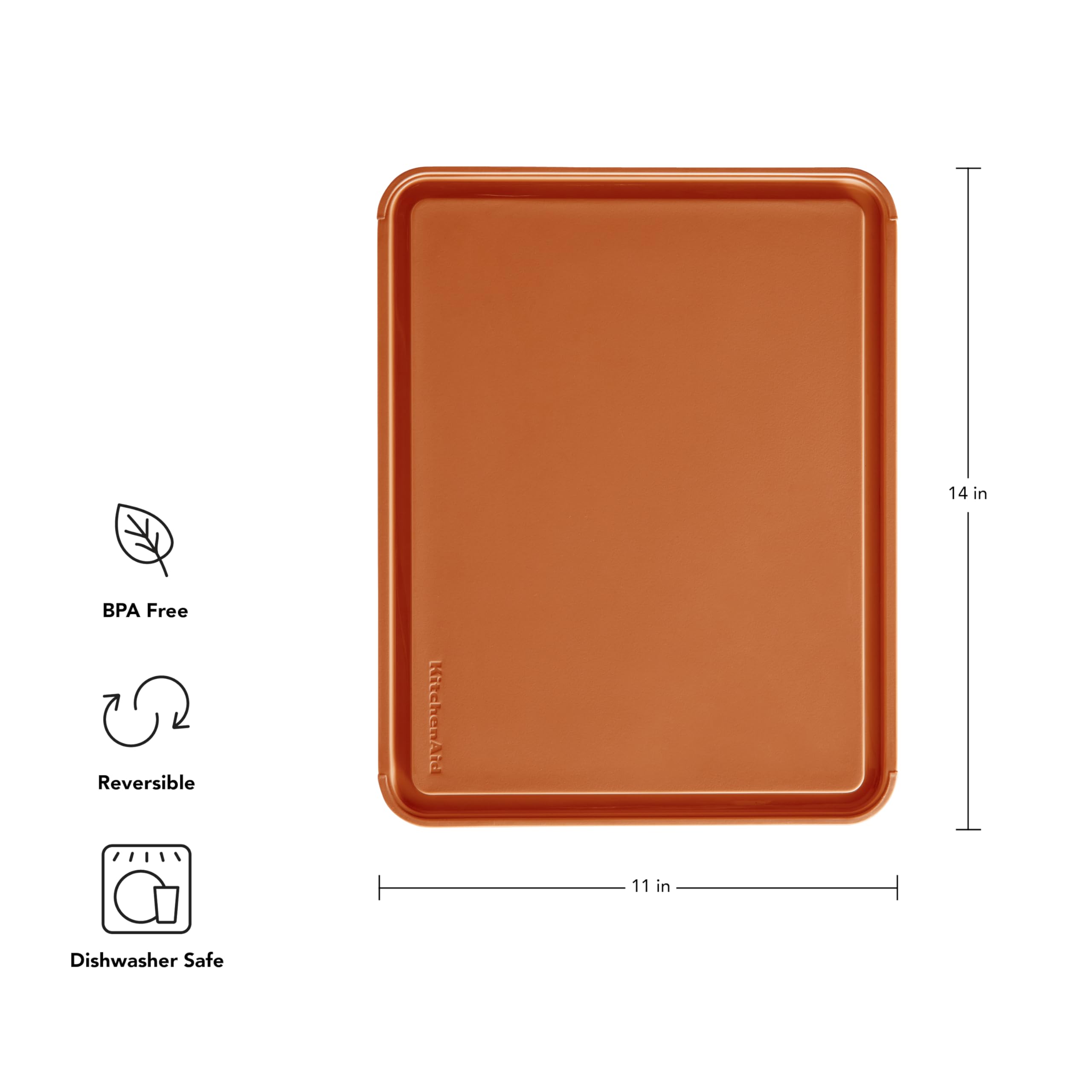 KitchenAid Classic Plastic Cutting Board with Perimeter Trench and Non Slip Edges, Dishwasher Safe, 11 x 14 inch, Scorched Orange - Image 5