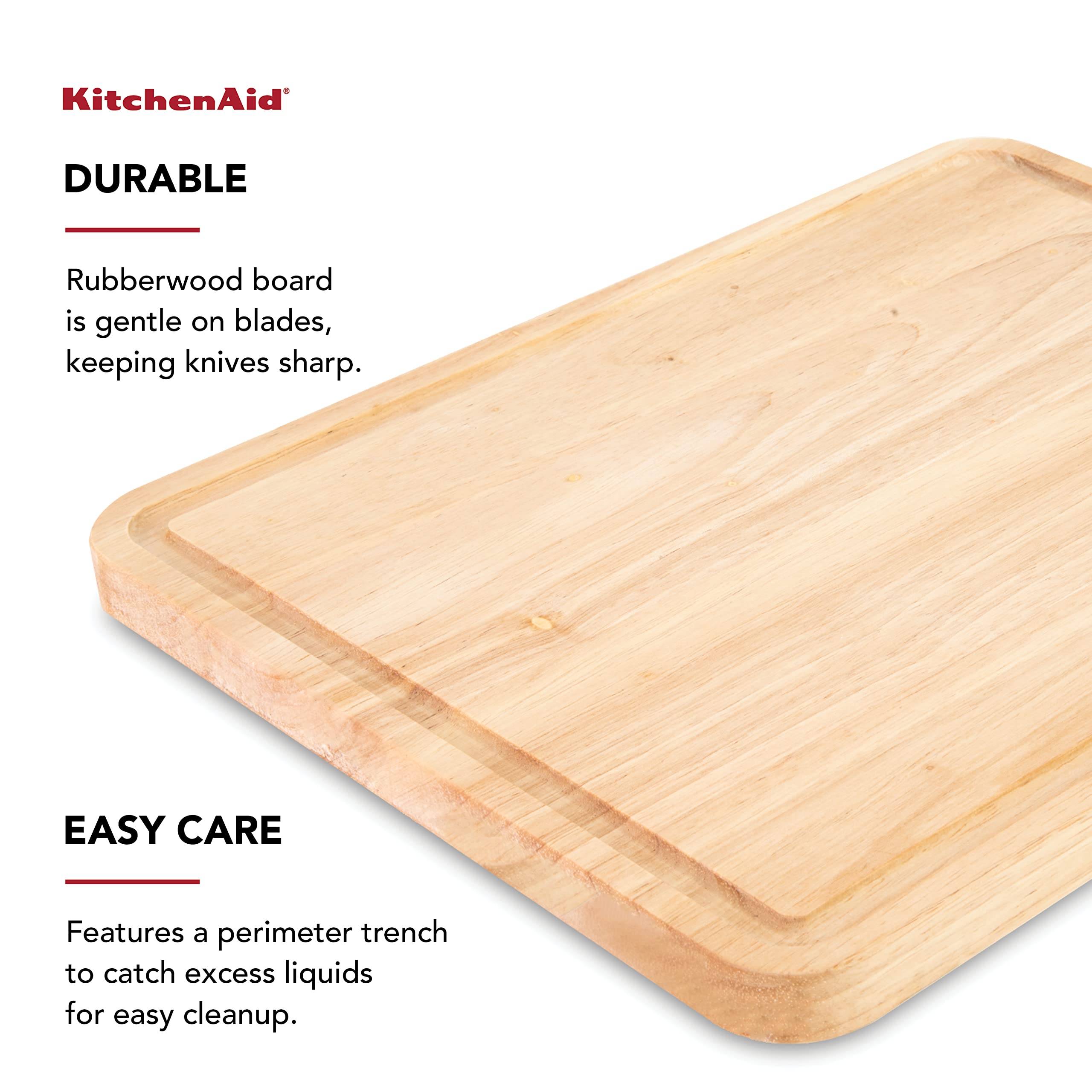 KitchenAid Classic Rubberwood Cutting Board with Perimeter Trench, Reversible Chopping Board, 11-inch x 14-Inch, Natural - Image 3