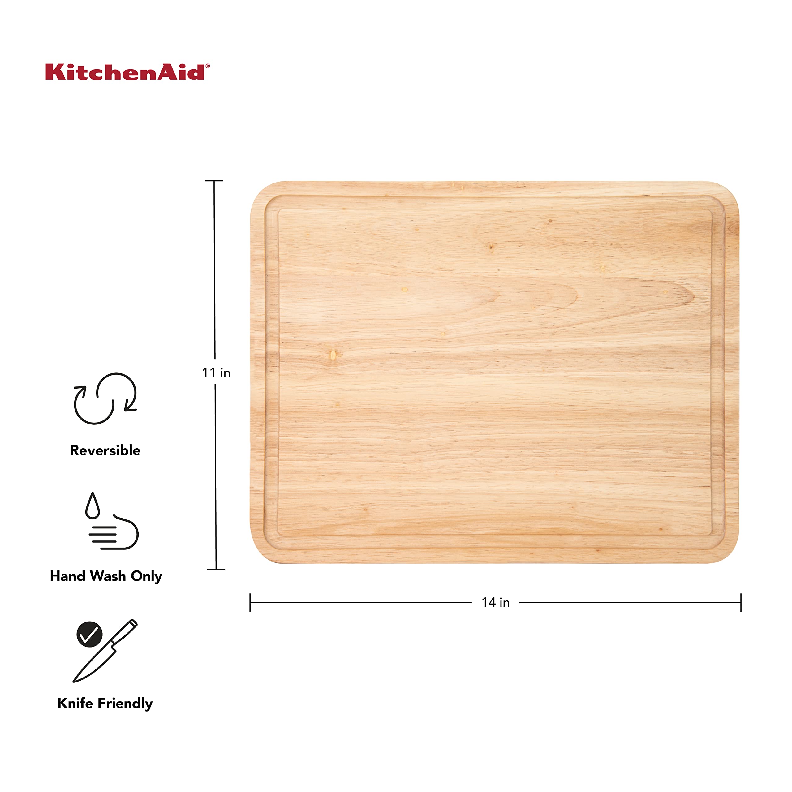 KitchenAid Classic Rubberwood Cutting Board with Perimeter Trench, Reversible Chopping Board, 11-inch x 14-Inch, Natural - Image 5