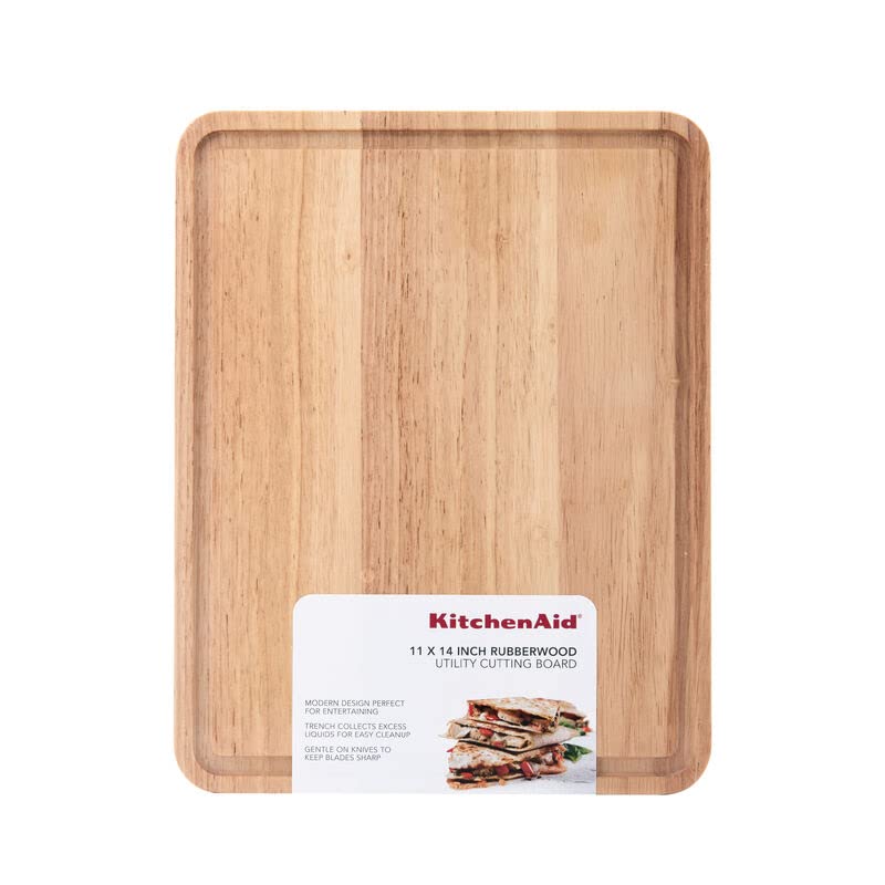 KitchenAid Classic Rubberwood Cutting Board with Perimeter Trench, Reversible Chopping Board, 11-inch x 14-Inch, Natural - Image 7