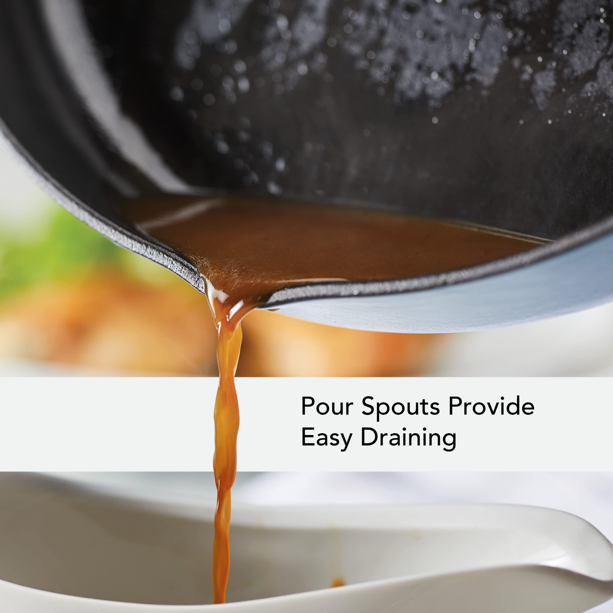 KitchenAid Enameled Cast Iron Frying Pan/Skillet with Helper Handle and Pour Spouts, 12 Inch, Blue Velvet - Image 5