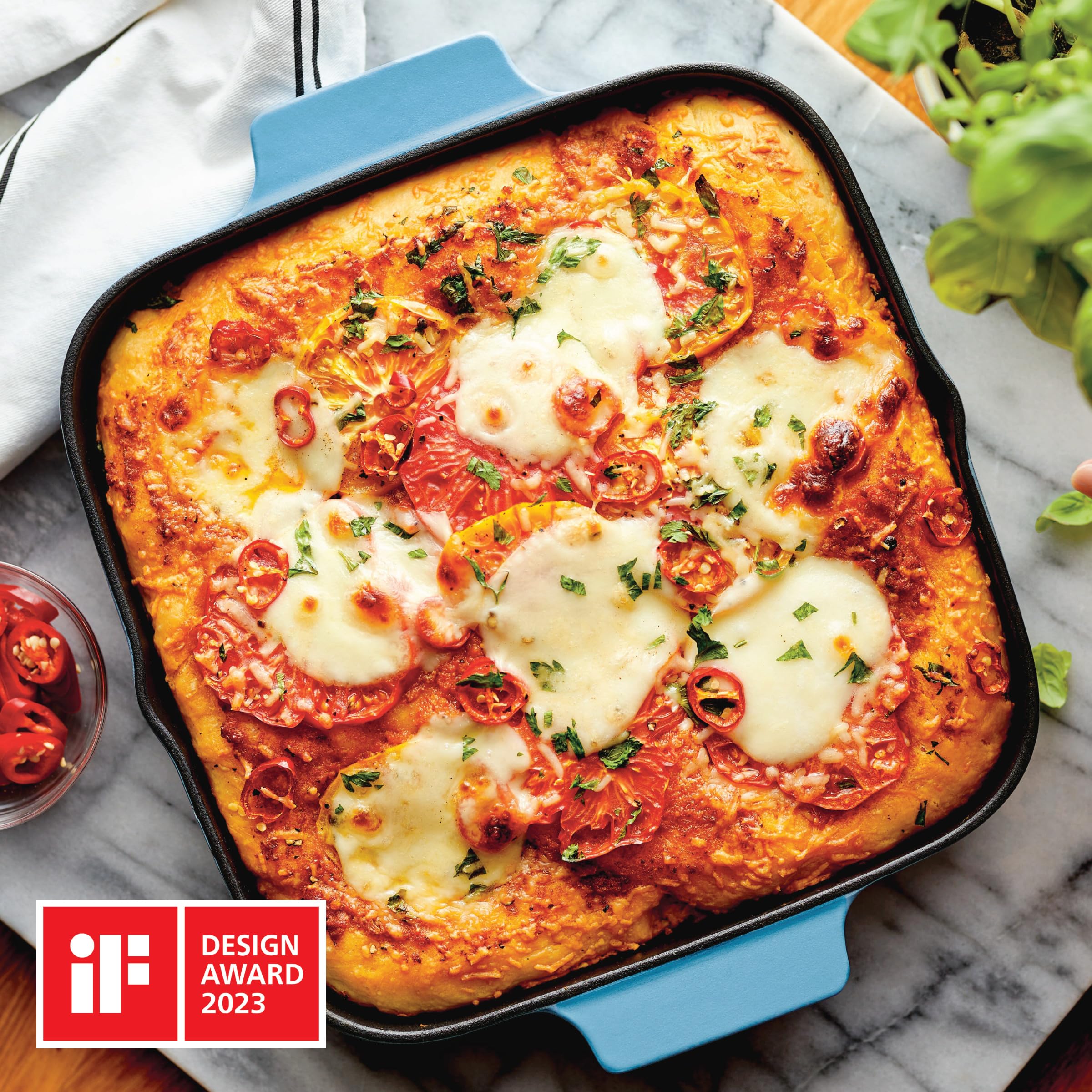 KitchenAid Enameled Cast Iron Square Grill and Roasting Pan, 11 Inch - Blue Velvet - Image 3