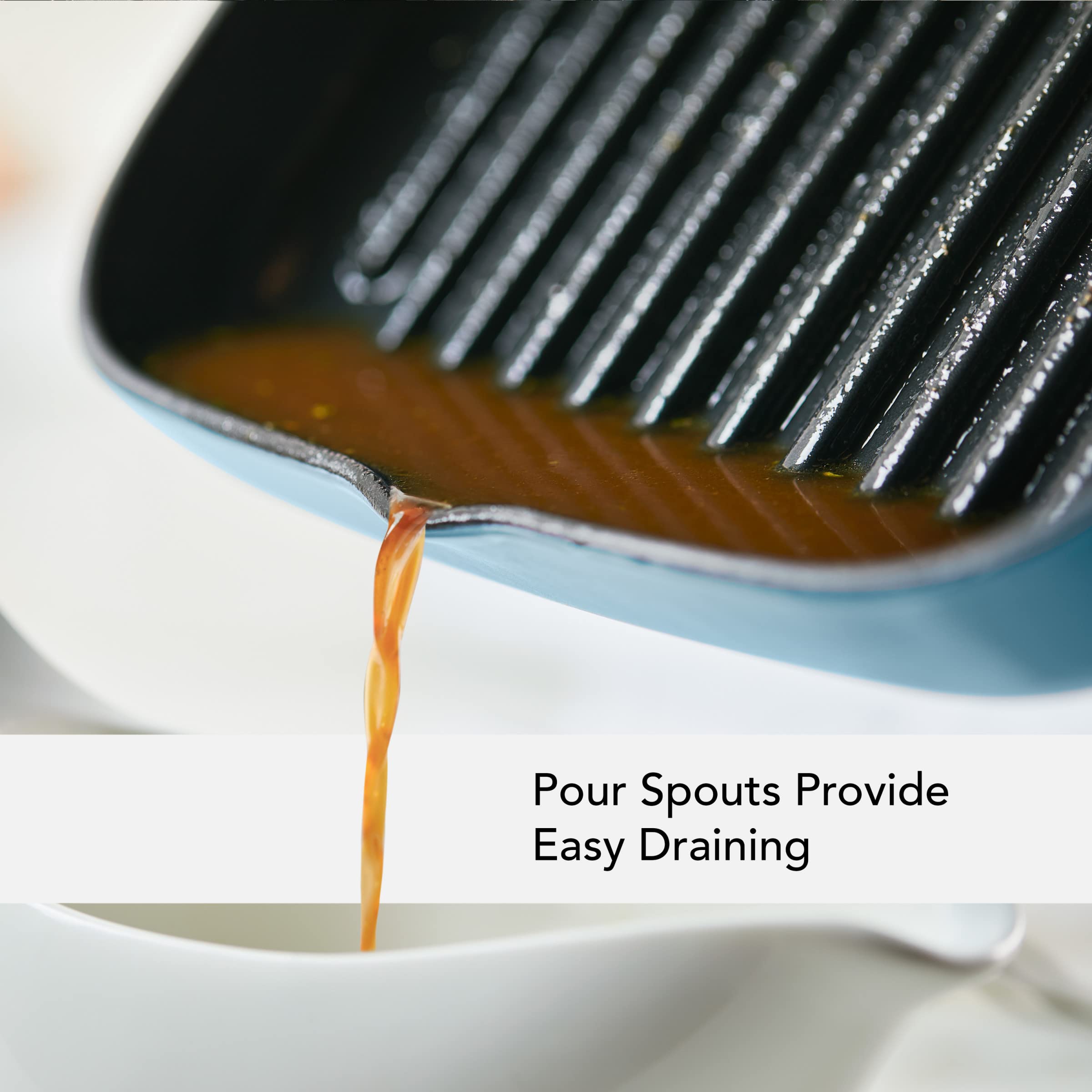 KitchenAid Enameled Cast Iron Square Grill and Roasting Pan, 11 Inch - Blue Velvet - Image 5