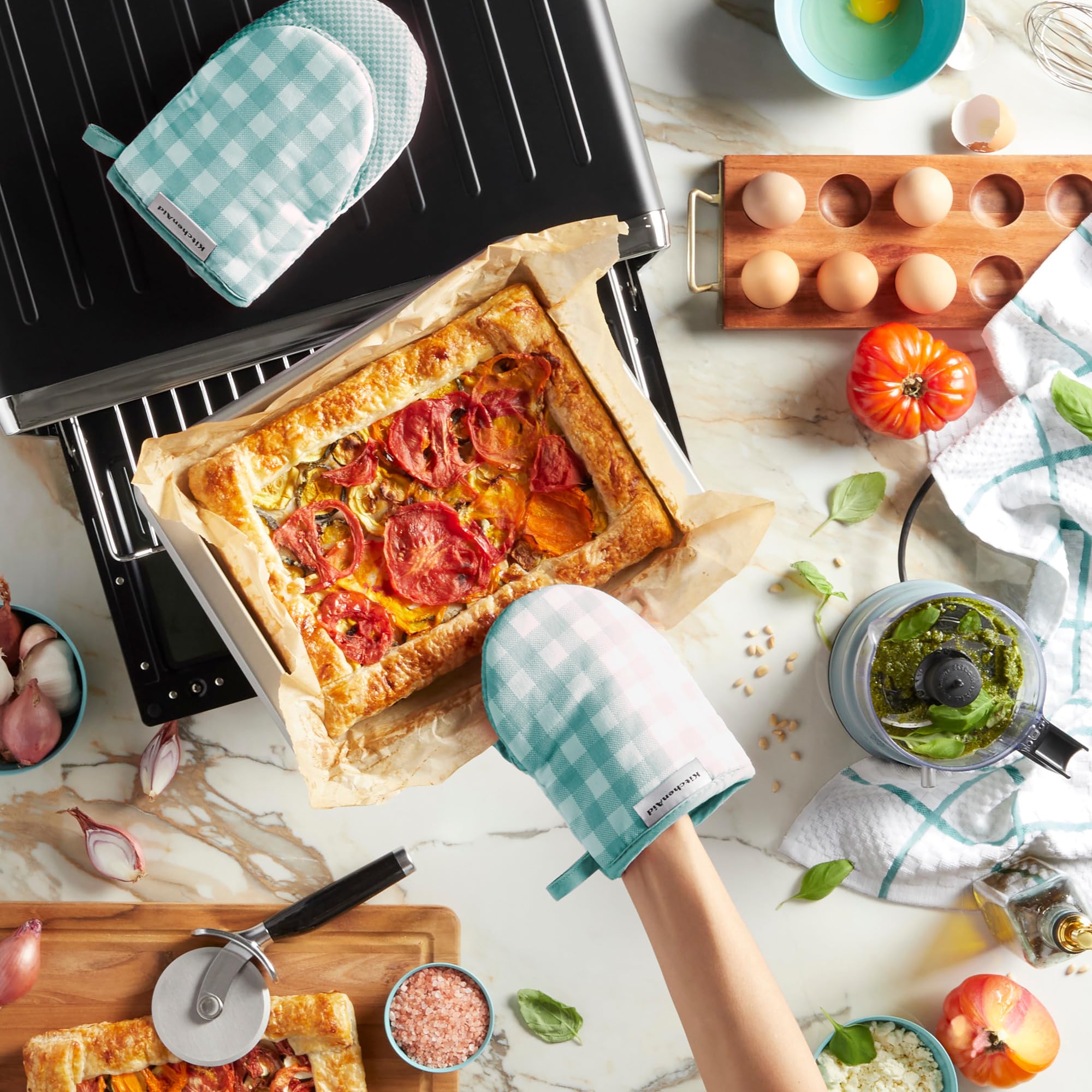 KITCHENAID Gingham Mini Oven Mitt 2-Pack Set, Mineral Water, 5.5"x8" - Image 3