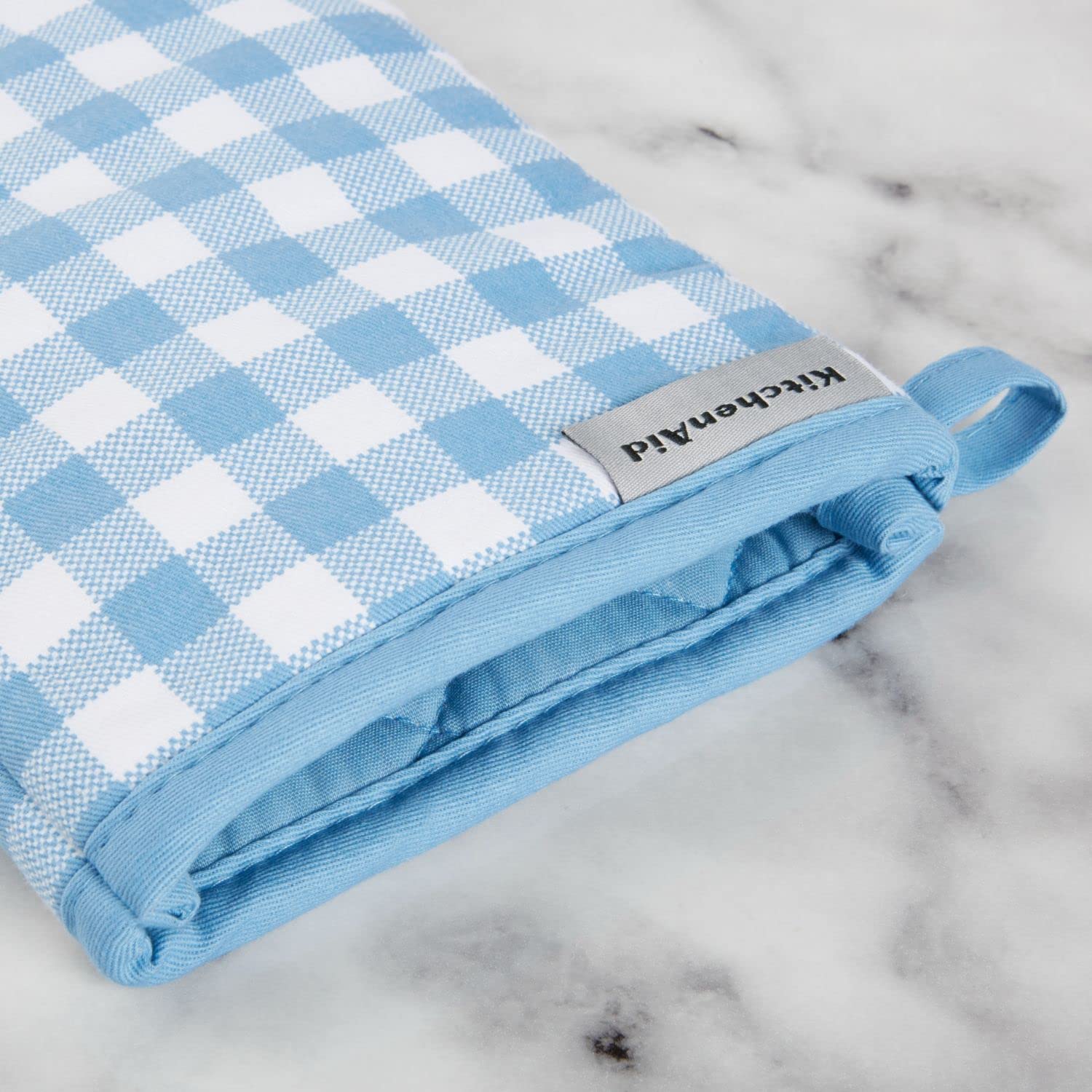 KitchenAid Gingham Oven Mitt 2-Pack Set, Blue Velvet, 7"x13" - Image 3
