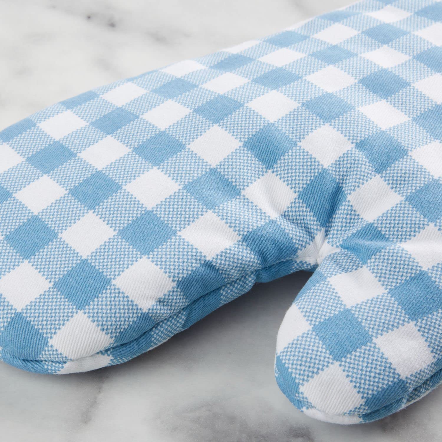 KitchenAid Gingham Oven Mitt 2-Pack Set, Blue Velvet, 7"x13" - Image 4
