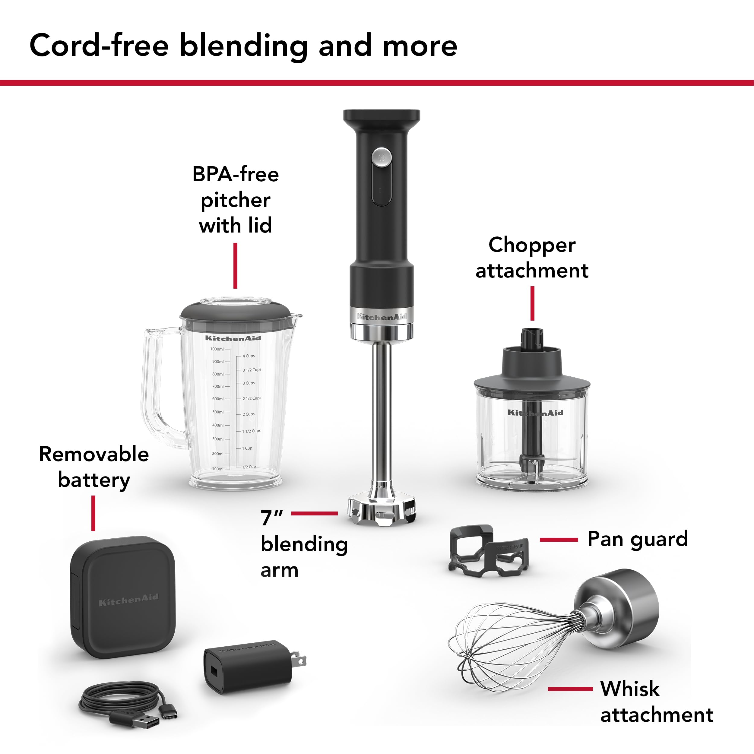 KitchenAid Go Cordless Hand Blender with Accessories - battery included, KHBRV75, Black Matte - Image 3