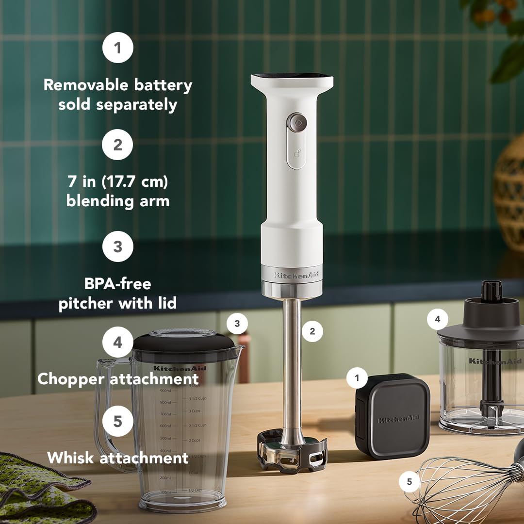 KitchenAid Go Cordless Hand Blender with Accessories - battery sold separately, KHBRV05, Porcelain White - Image 3