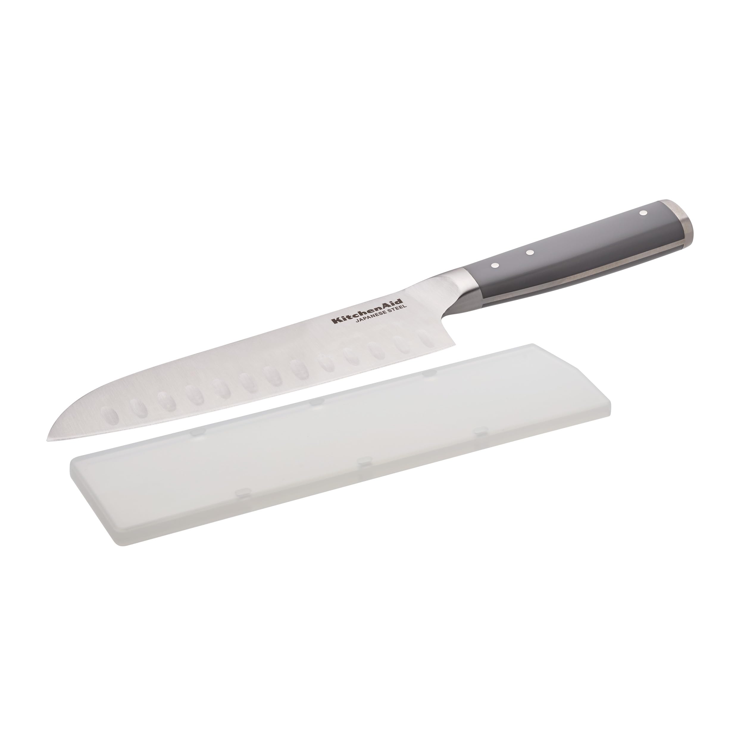 KitchenAid Gourmet Forged Santoku Knife with Custom-Fit Blade Cover, Sharp Kitchen Knife, High-Carbon Japanese Stainless Steel Blade, 7 Inch, Gray - Image 6