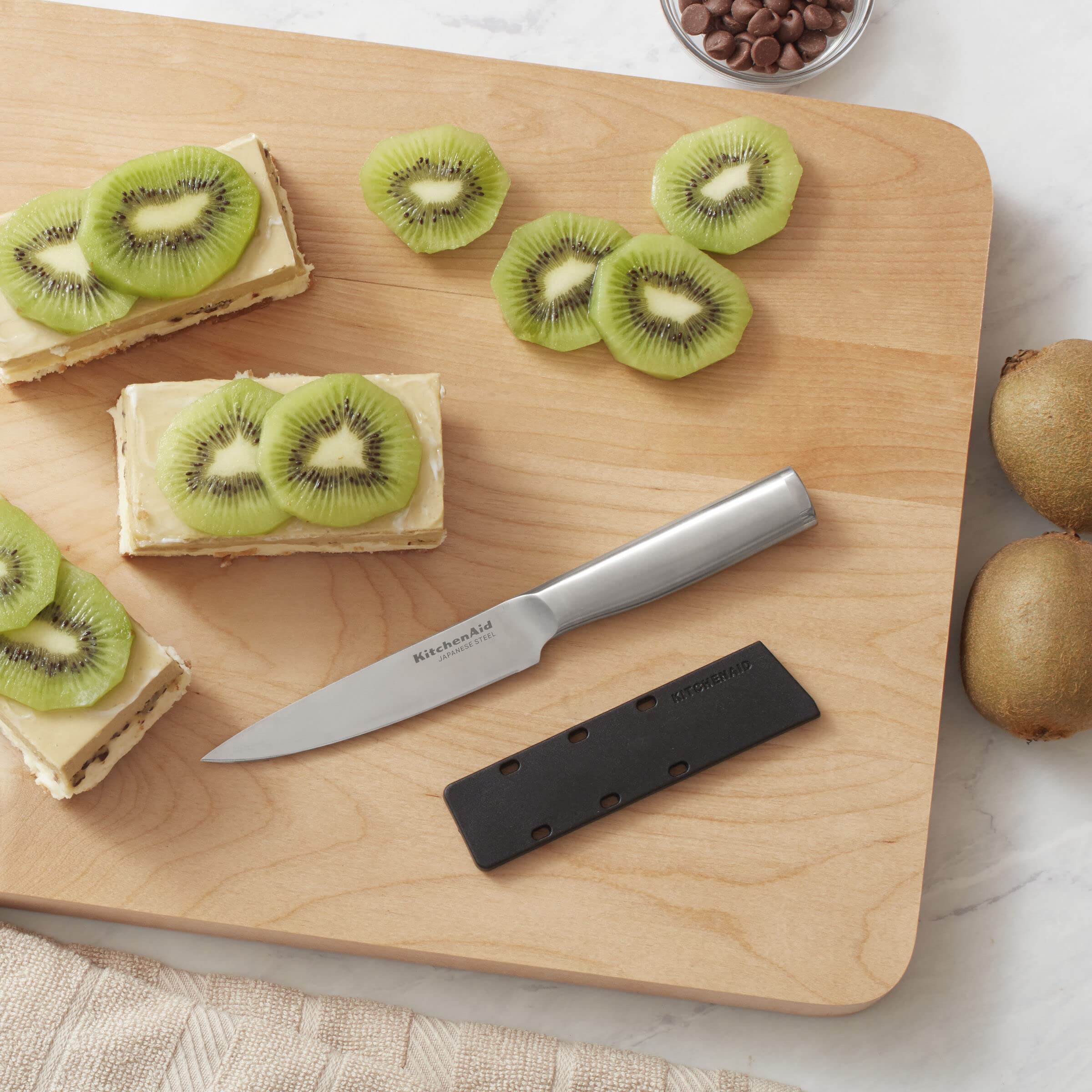 KitchenAid Gourmet Forged Stainless Steel Fine-Edge Utility Knife with Custom-Fit Blade Cover, 4.5-inch, Sharp Kitchen Knife, High-Carbon Japanese Stainless Steel Blade, Brushed Stainless Steel Handle - Image 6