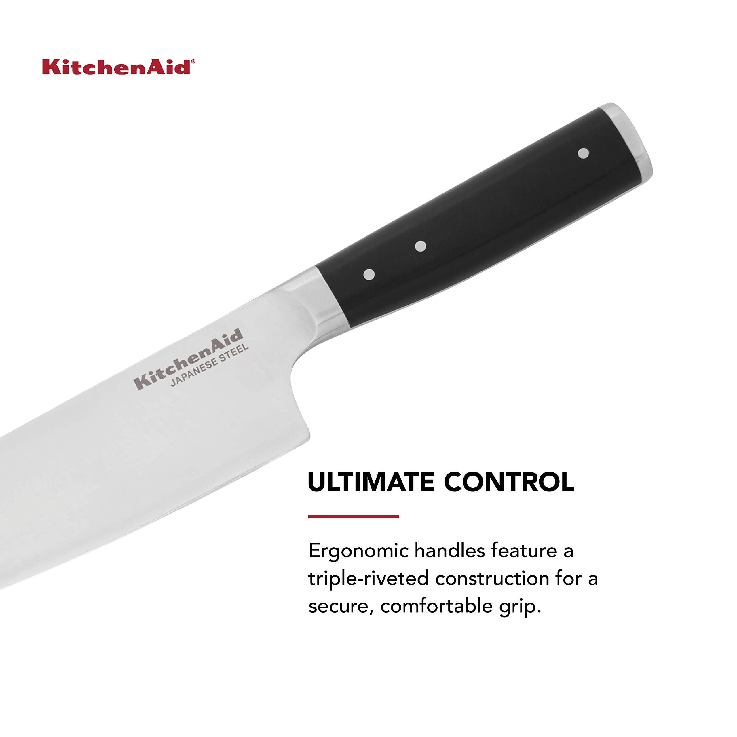 KitchenAid Gourmet Forged Triple Rivet Chef Knife with Custom-Fit Blade Cover, 8-inch, Sharp Kitchen Knife, High-Carbon Japanese Stainless Steel Blade, Black - Image 3