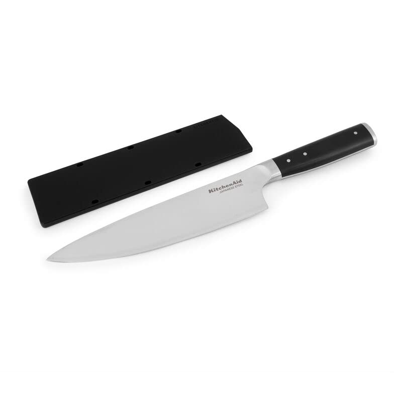KitchenAid Gourmet Forged Triple Rivet Chef Knife with Custom-Fit Blade Cover, 8-inch, Sharp Kitchen Knife, High-Carbon Japanese Stainless Steel Blade, Black - Image 5