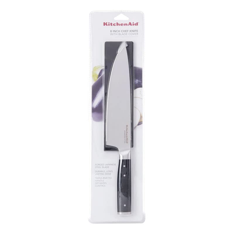 KitchenAid Gourmet Forged Triple Rivet Chef Knife with Custom-Fit Blade Cover, 8-inch, Sharp Kitchen Knife, High-Carbon Japanese Stainless Steel Blade, Black - Image 7