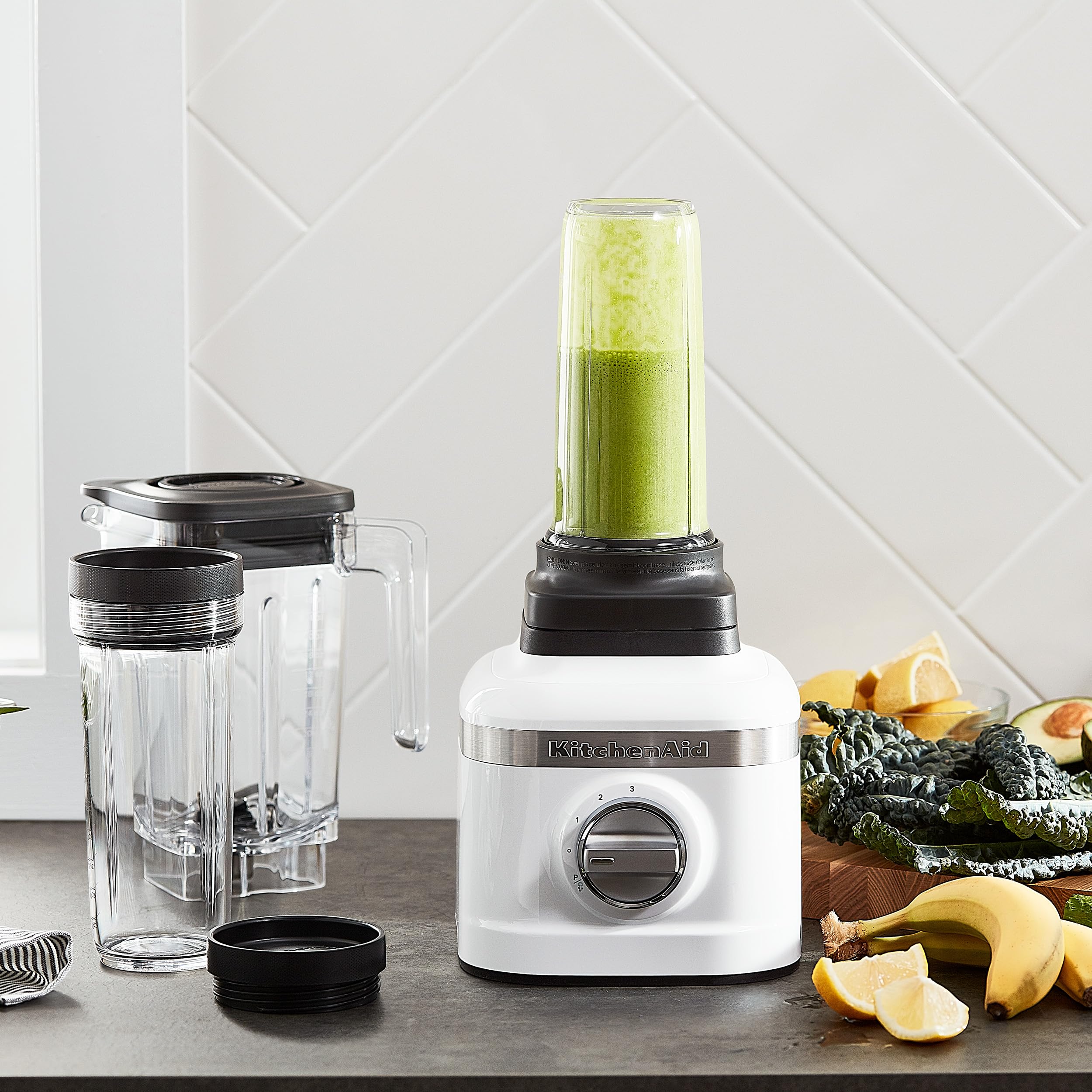 KitchenAid K150 3 Speed Ice Crushing Blender with 2 Personal Blender Jars - KSB1332Y - White - Image 3