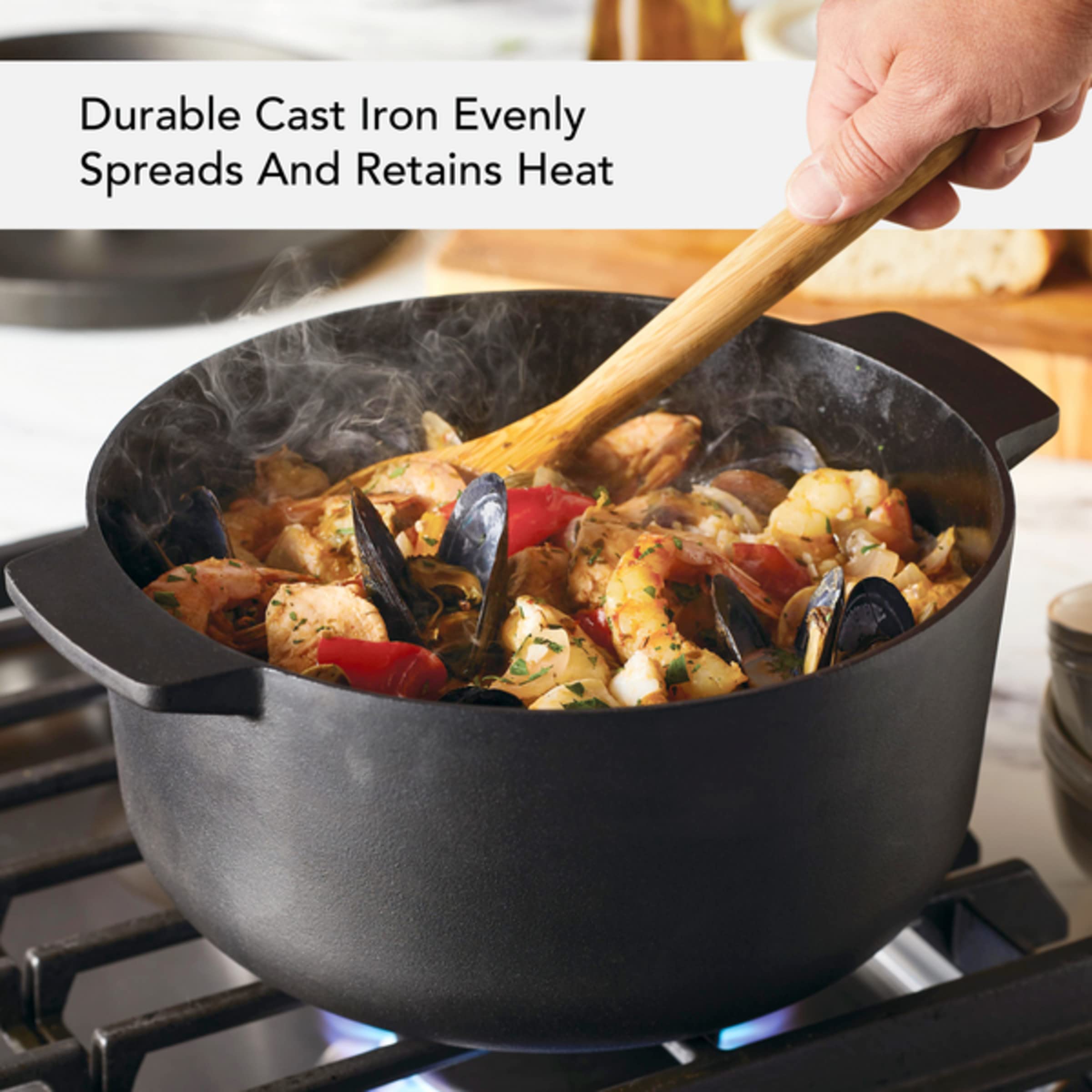 KitchenAid Seasoned Cast Iron Dutch Oven/Casserole, 6 Quart - Black - Image 5