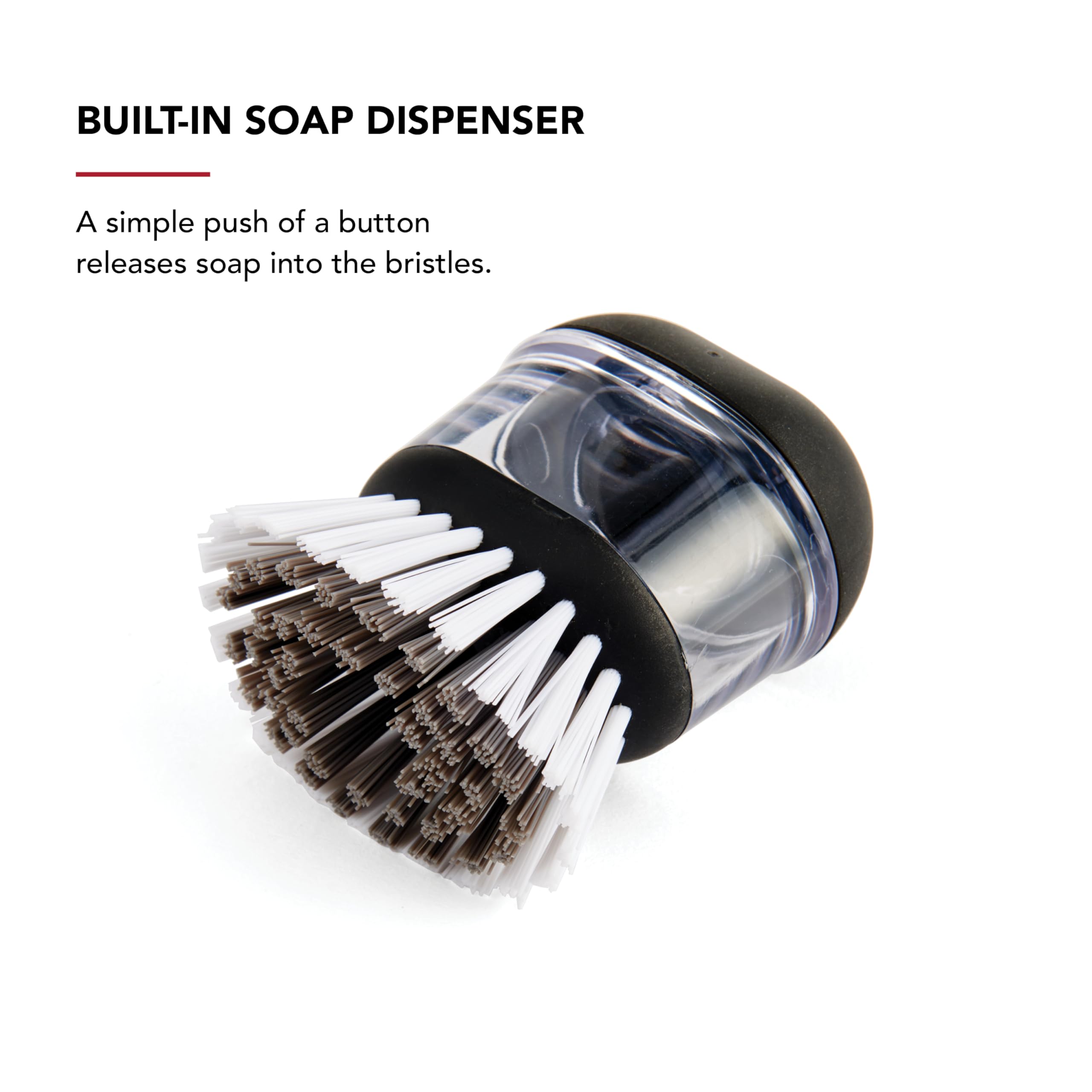 KitchenAid Soap Dispensing Palm Brush with Built in Easy to Fill Soap Dispenser, Non Slip Grip for Easy Cleaning, Safe on Non Stick Cookware, 2.95 x 2.17 x 3.54 inches, Black - Image 3