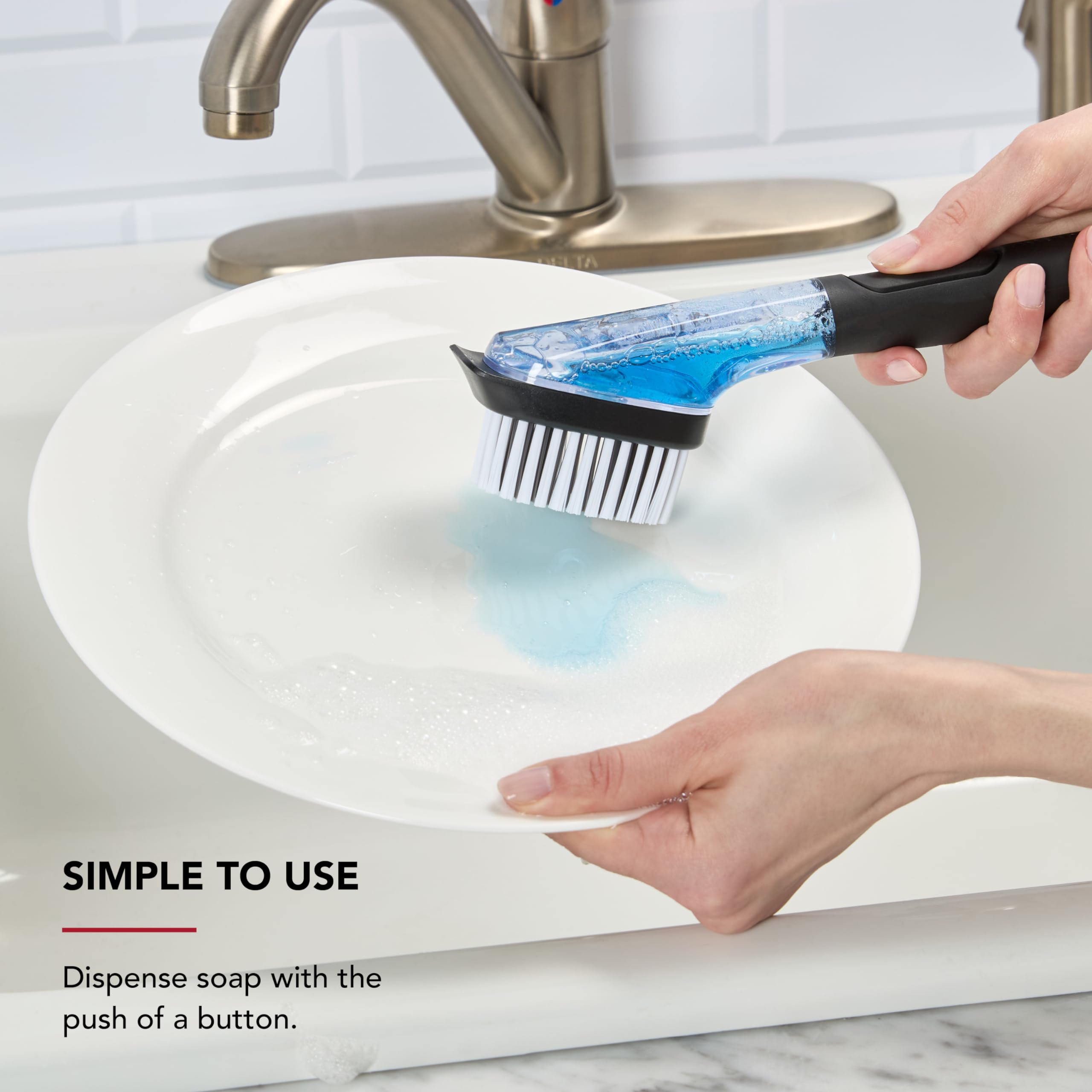 KitchenAid Soap Dispensing Sink Brush with Easy to Fill Handle, Nylon Bristles for Tough Cleaning, Comfort Grip Handle for Non Slip Grip, Black - Image 5
