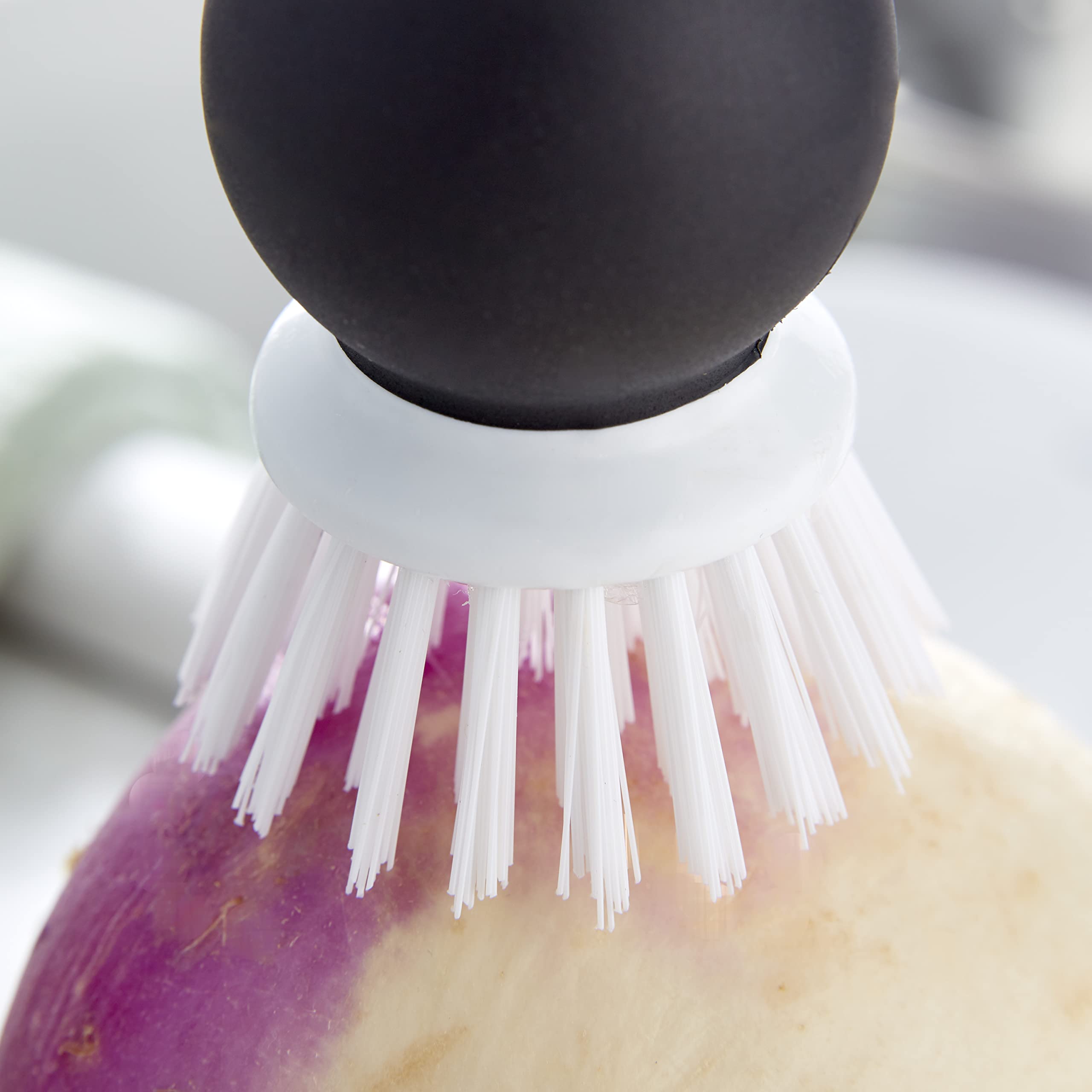 KitchenAid Soft Grip Vegetable Brush for Hard Skinned Fruits and Vegetables, Sturdy Bristles for Tough Scrubbing, Soft Girp Handle for Optimal Conrtol, Dishwasher Safe, 2.05 Inch, Black - Image 5