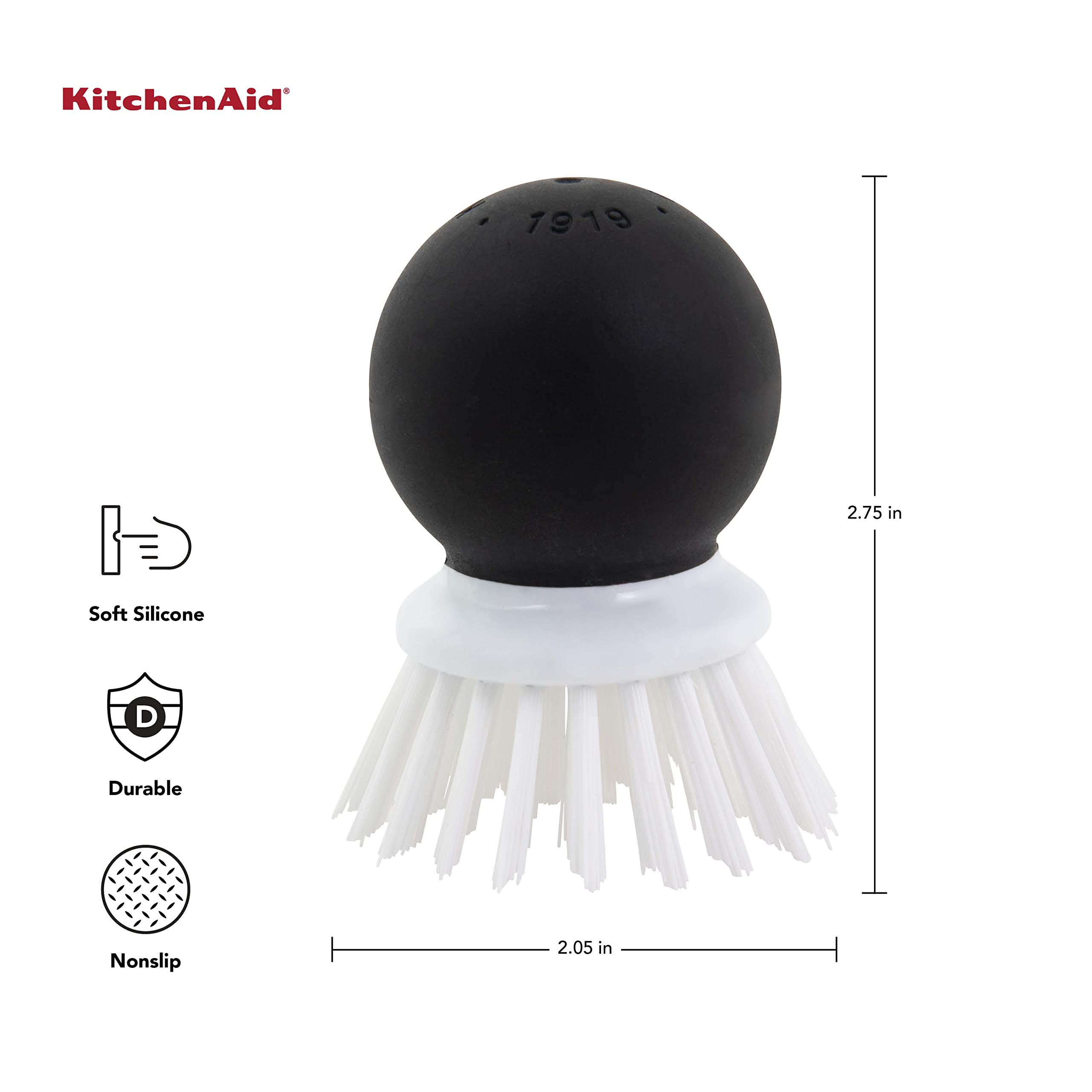 KitchenAid Soft Grip Vegetable Brush for Hard Skinned Fruits and Vegetables, Sturdy Bristles for Tough Scrubbing, Soft Girp Handle for Optimal Conrtol, Dishwasher Safe, 2.05 Inch, Black - Image 6