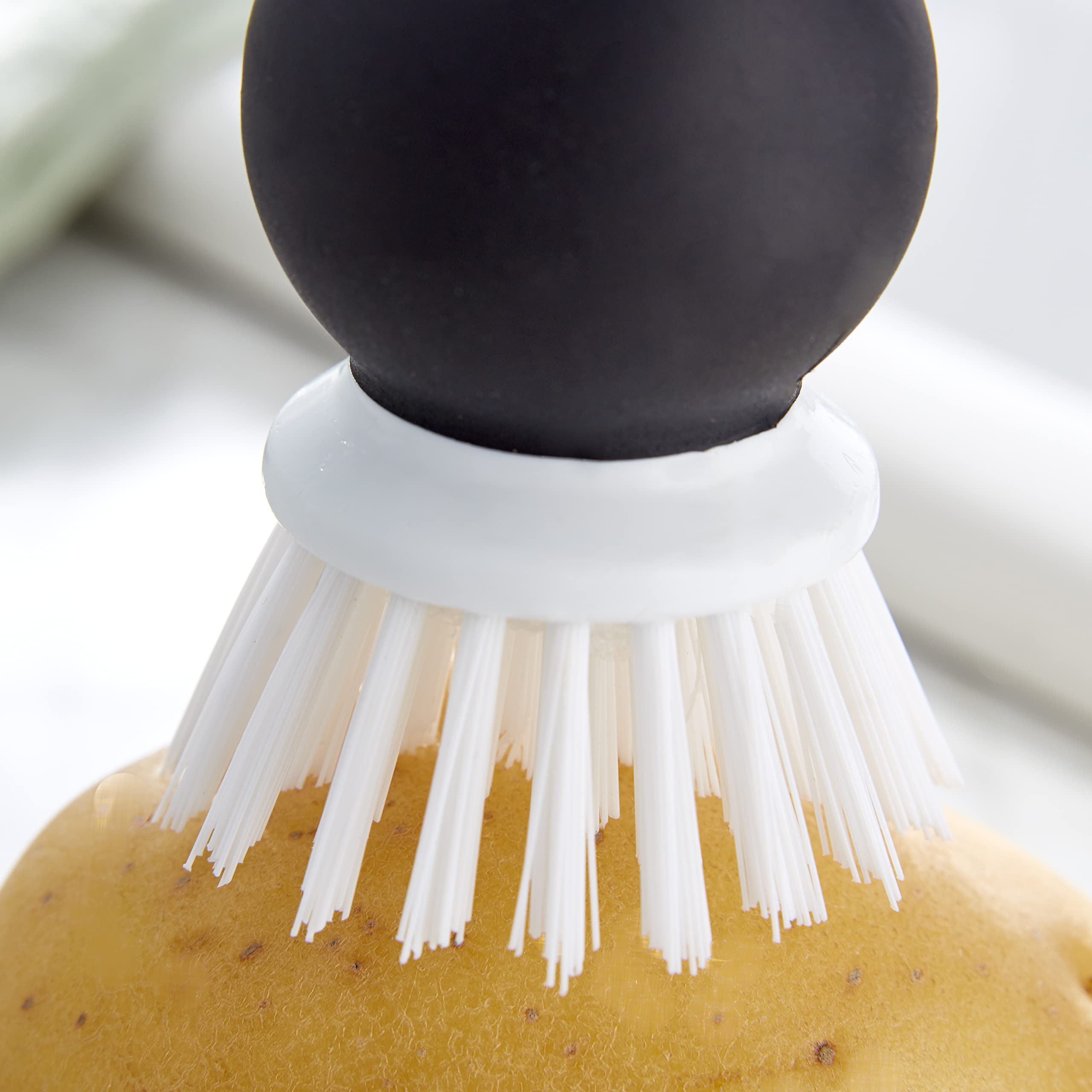 KitchenAid Soft Grip Vegetable Brush for Hard Skinned Fruits and Vegetables, Sturdy Bristles for Tough Scrubbing, Soft Girp Handle for Optimal Conrtol, Dishwasher Safe, 2.05 Inch, Black - Image 7