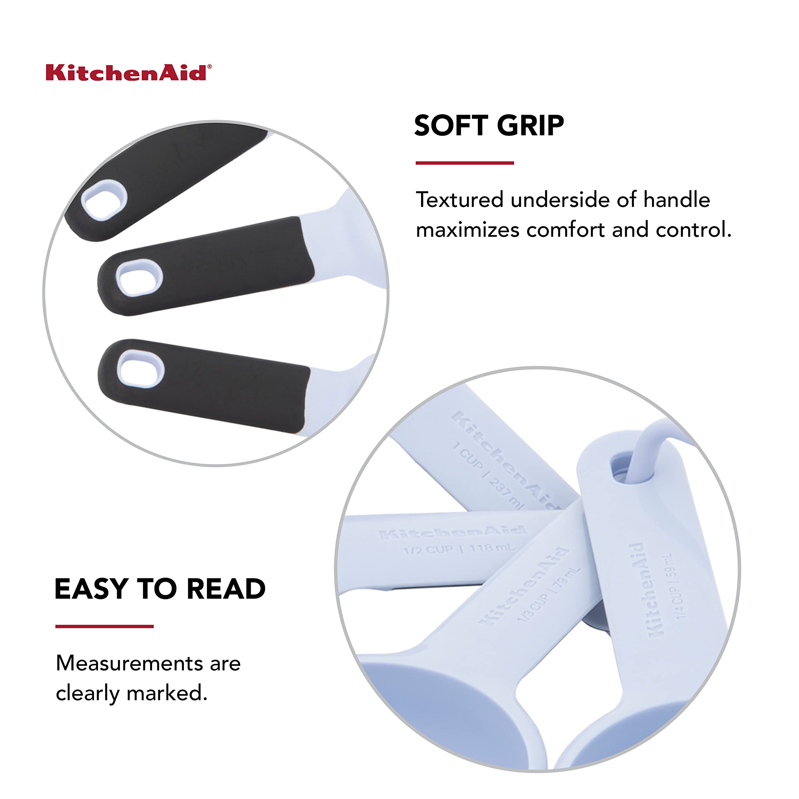 KitchenAid Universal Easy To Read Measuring Cup and Spoon Set with Soft Grip Handle for Maximum Control, Hang Hole and Nesting For Easy Storage, Dishwasher Safe, 9 Piece, Lavender Cream - Image 4